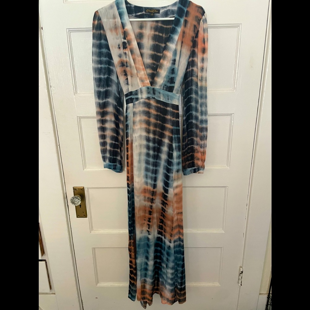 Petal Roz maxi dress. Long sleeve with plunge neck